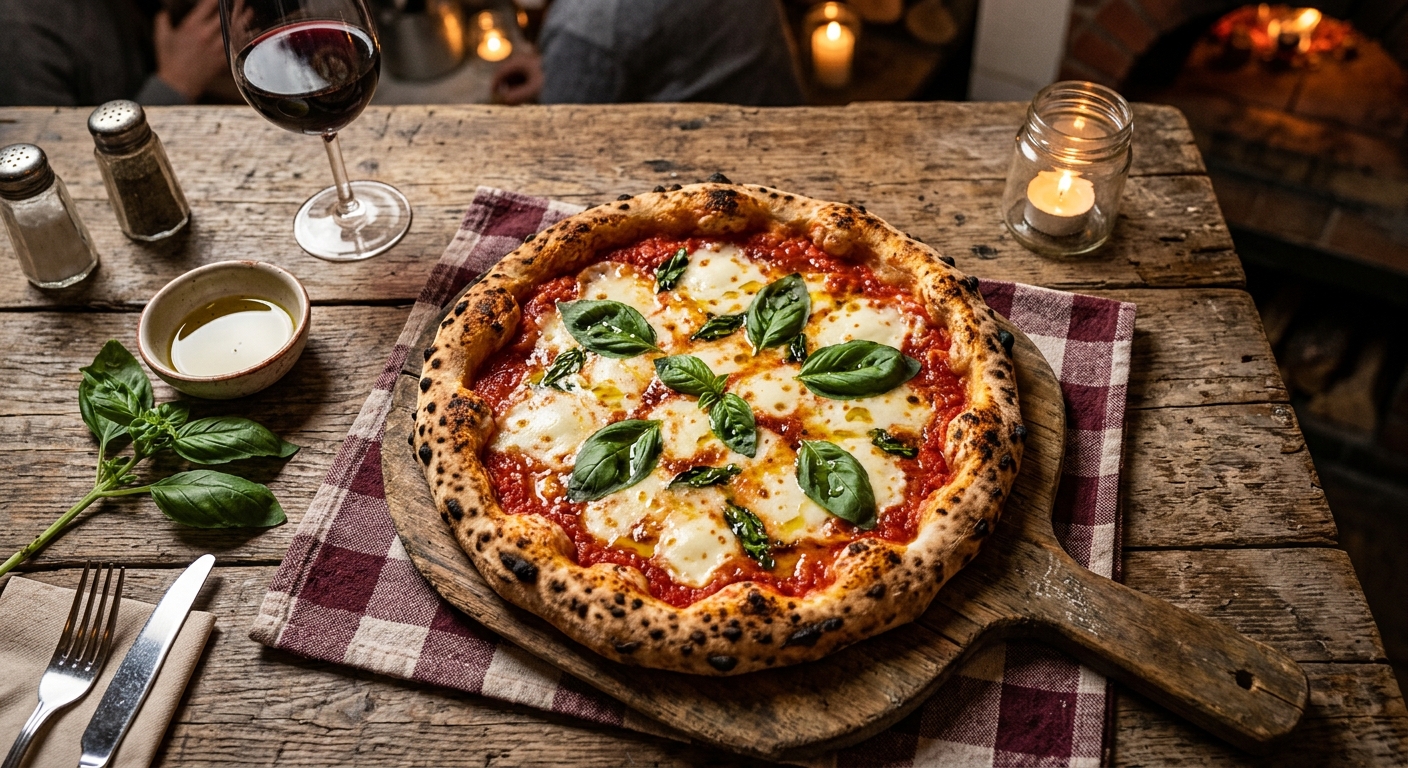 A beautifully hand-tossed Neapolitan pizza at Bellisario's Pizza in Frederick, MD